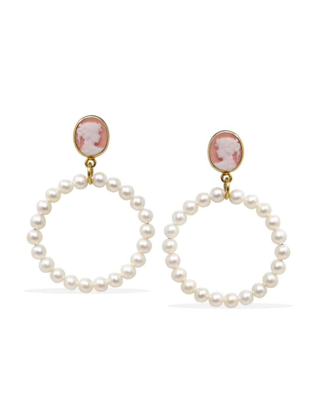 Vintouch Italy Metallic A Perfect Circle Cameo And Pearl Earrings