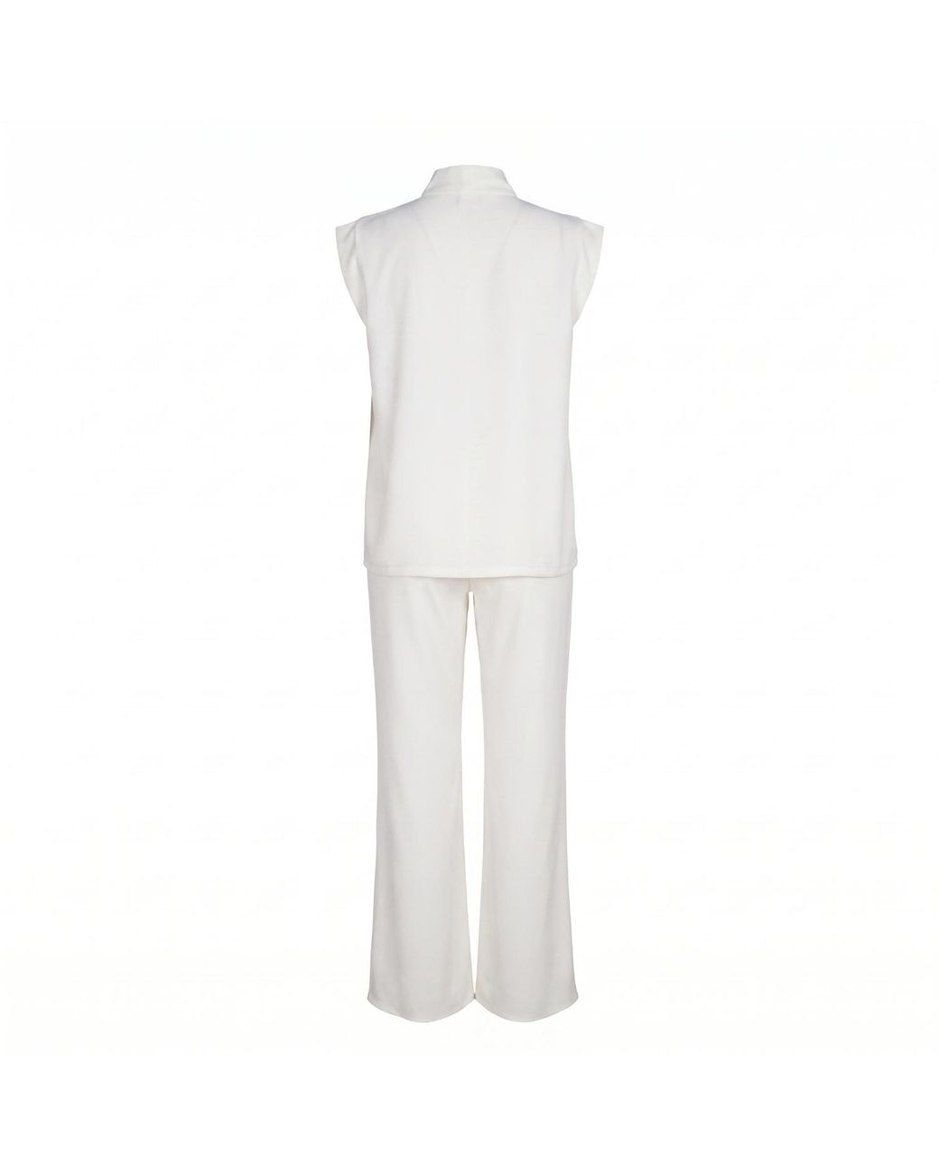 Modenaire White Sleeveless Tie Neck Blouse And Wide Leg Pant Set
