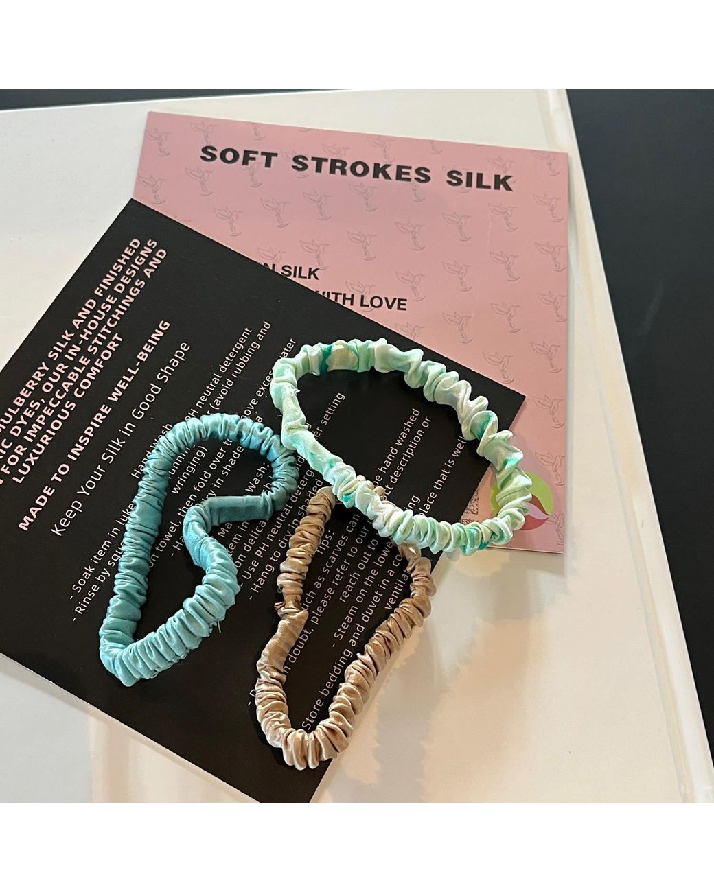 Soft Strokes Silk Green Set Of Three Pure Mulberry Silk Skinny Scrunchies Weekly Special Hair Ties Retro Summer