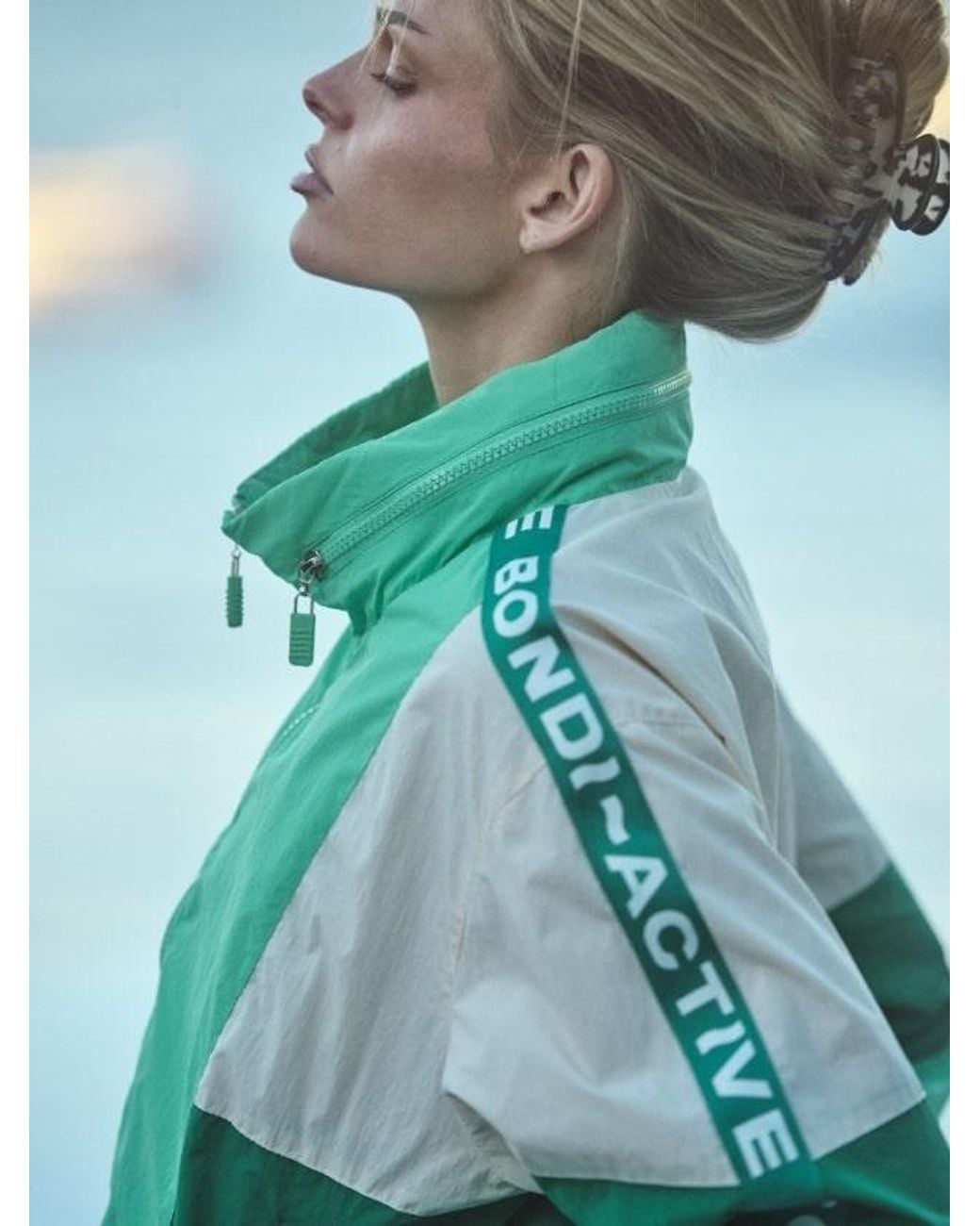 Bondi Active Green Cropped Windbreaker Hoodie