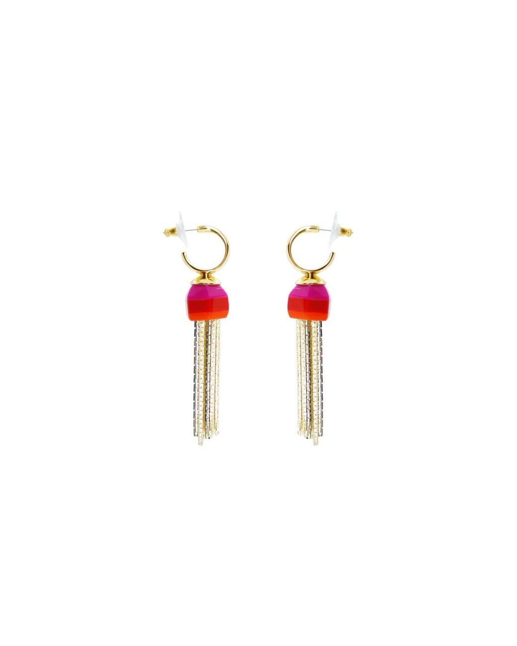 Gissa Bicalho Red Acrylic Handmade Earring Fringe Butterfly