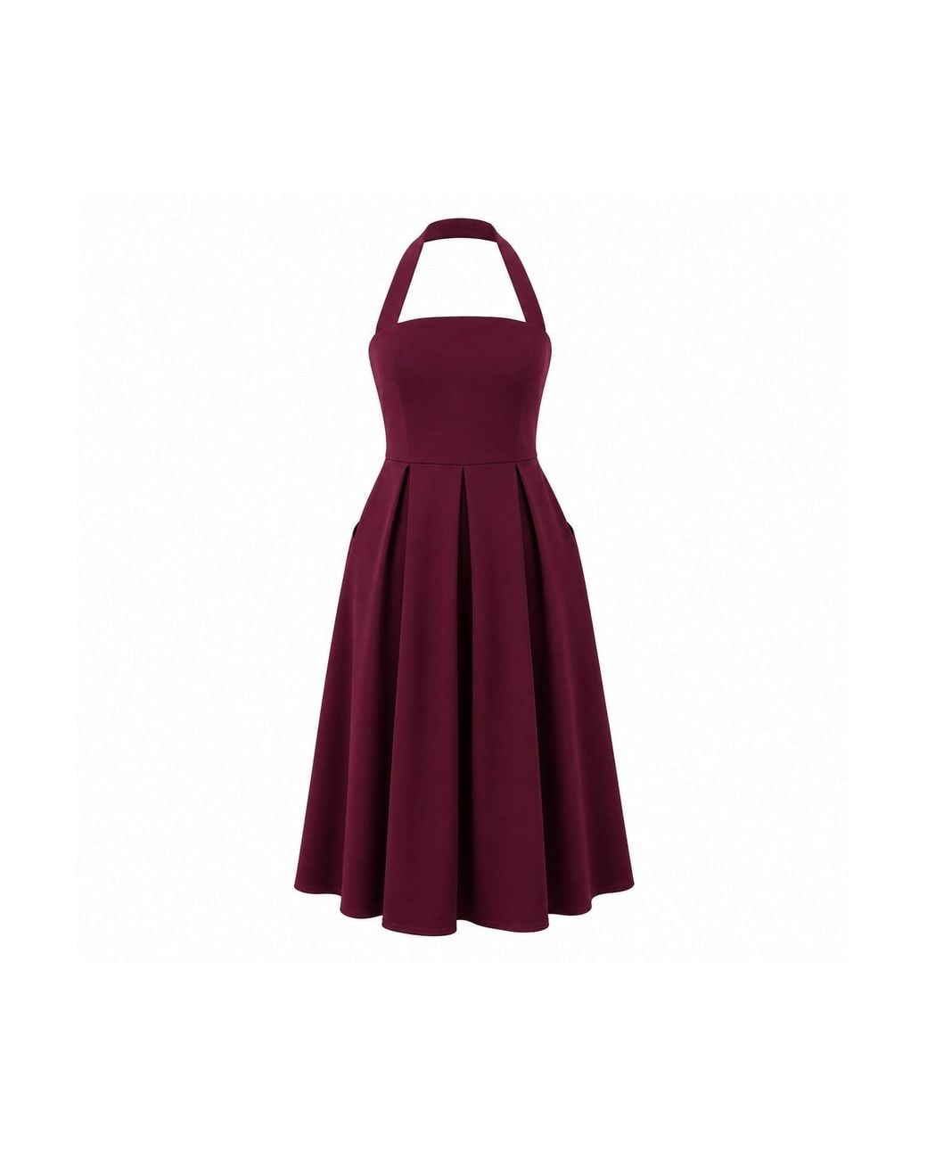 Girl In Mind Purple Briar Halterneck Pleated Skirt Midi Dress Plum