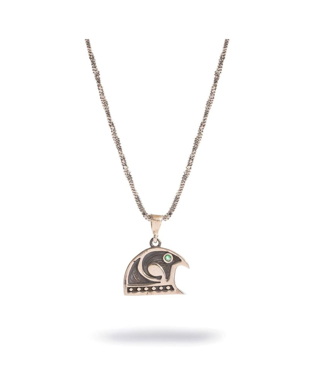 Ebru Jewelry Metallic Guardian Falcon Emerald Eye Necklace for men