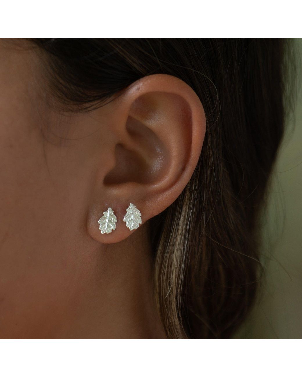 Lily Charmed Metallic Sterling Acorn & Oak Leaf Stud Earrings