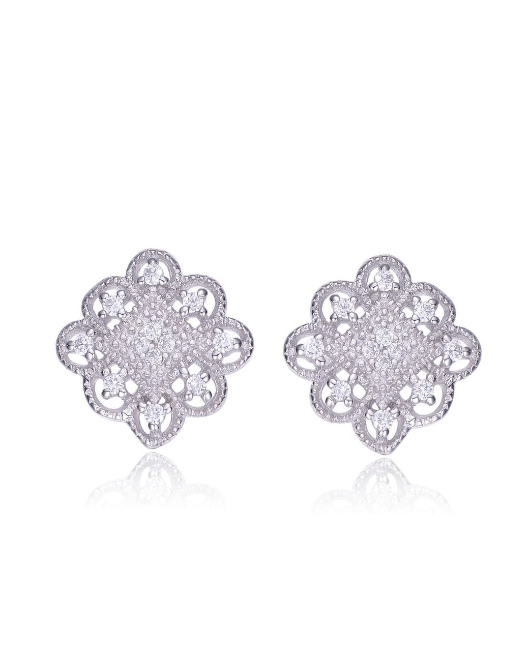 Genevive Jewelry Multicolor Cubic Zirconia Ss Plated Lace Design Square Shape Earrings