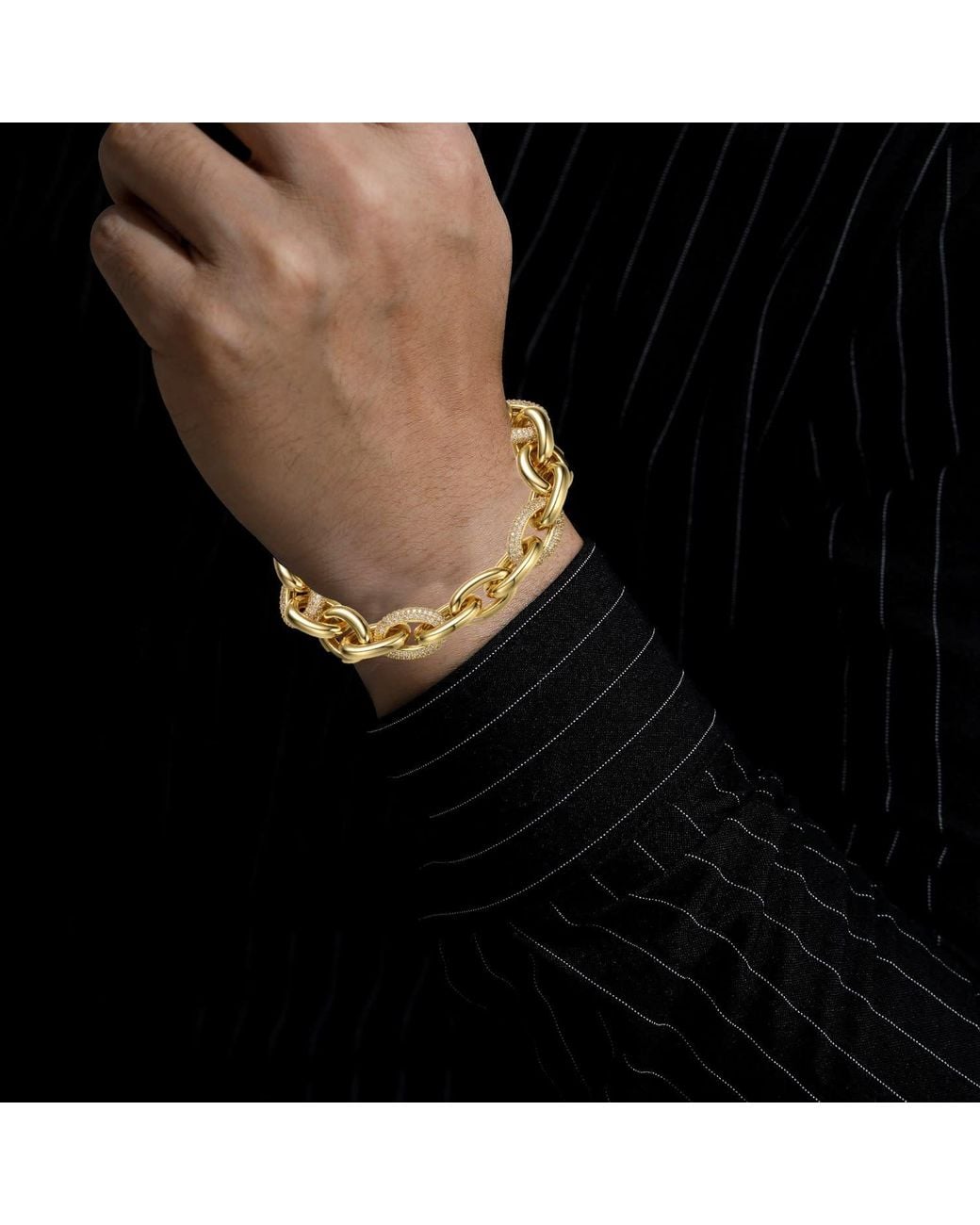 Genevive Jewelry Metallic Rachel Glauber Plated With Cubic Zirconia Chunky Tubular Oval Cable Chain Bracelet For for men