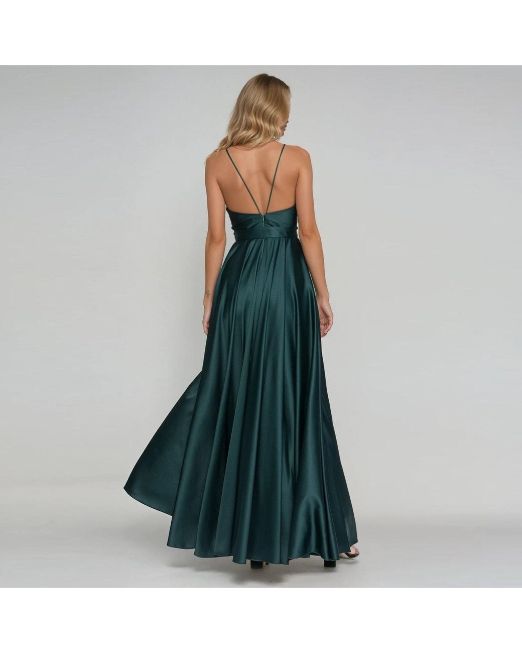 Angelika Jozefczyk Green Emerald Satin Long Evening Dress