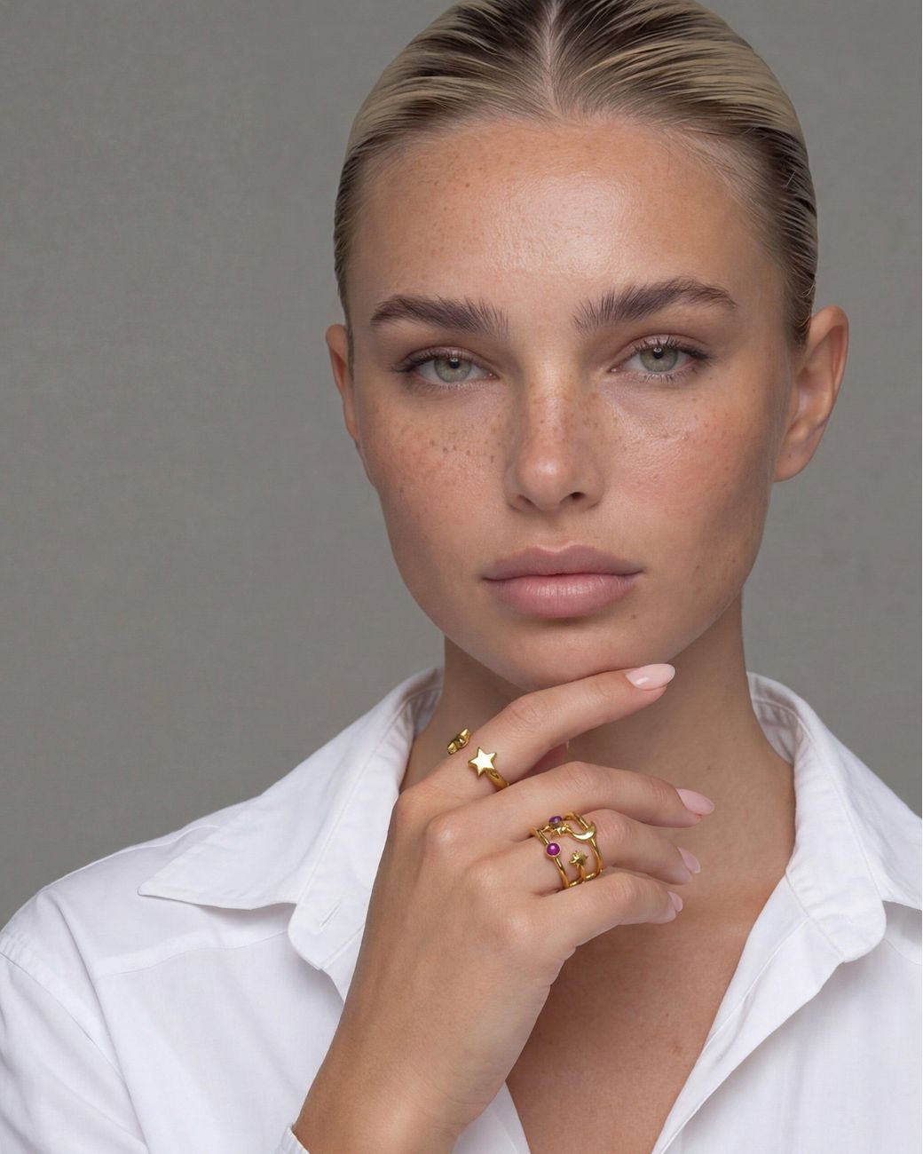 Elk & Bloom Metallic Double Star Dainty 14K Ring
