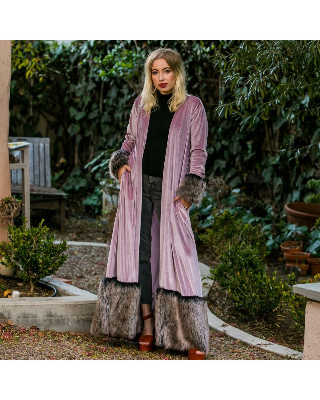 Jennafer Grace Pink Blush Velvet Faux Fur Cuff Jacket