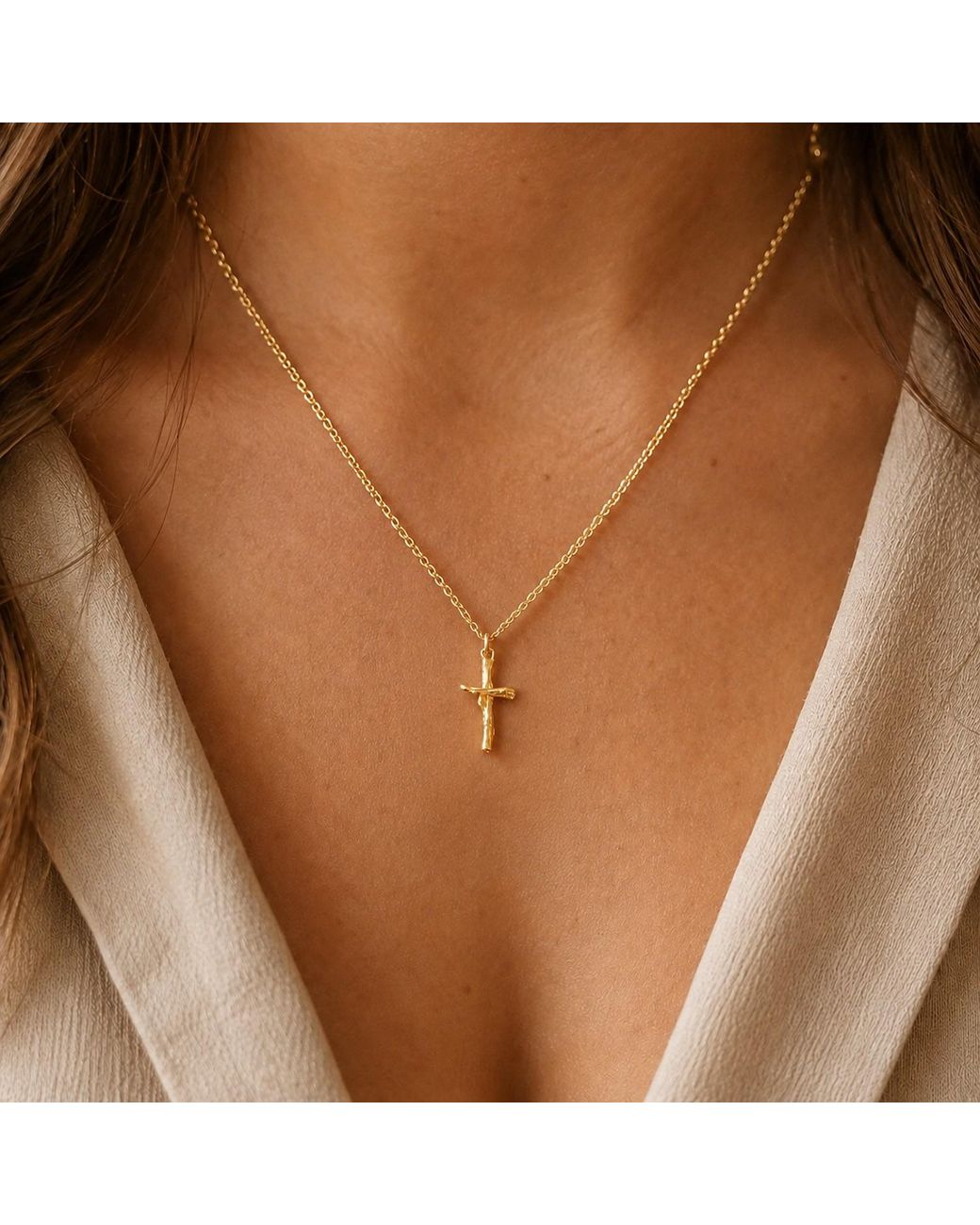 Mother Nature Jewelry Metallic Cross Necklace, Handmade Branch Pendant