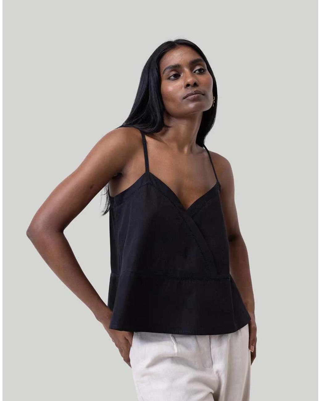 REISTOR Black V-Neck Cotton Camisole With Lace