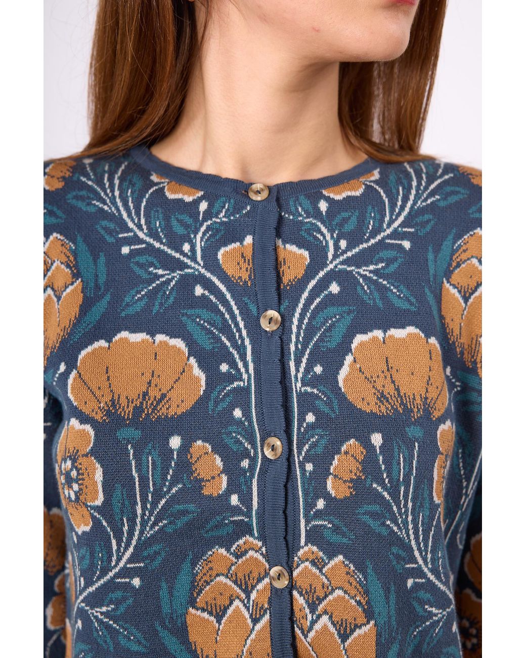 Peraluna Blue Felicity Floral Jacquard Knit Cardigan