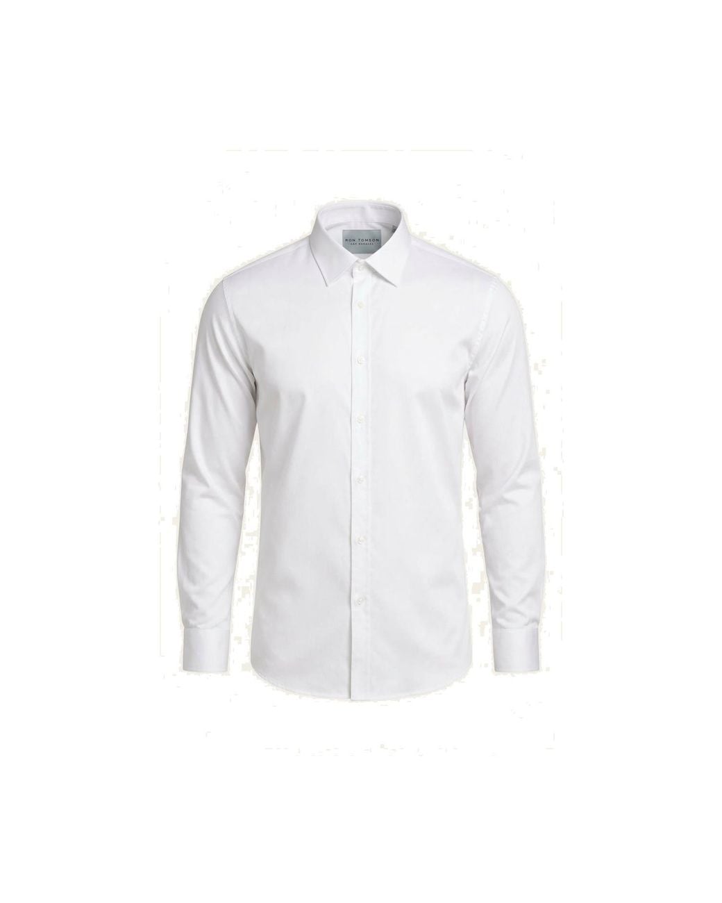 Ron Tomson White Pure Cotton Classic Collar Sateen Dress Shirt for men
