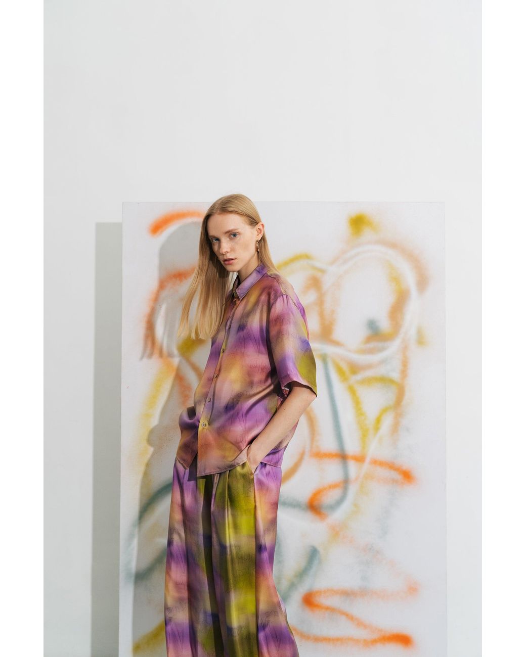 Lost Pattern Purple Brooklyn Oversized Silk Shirt