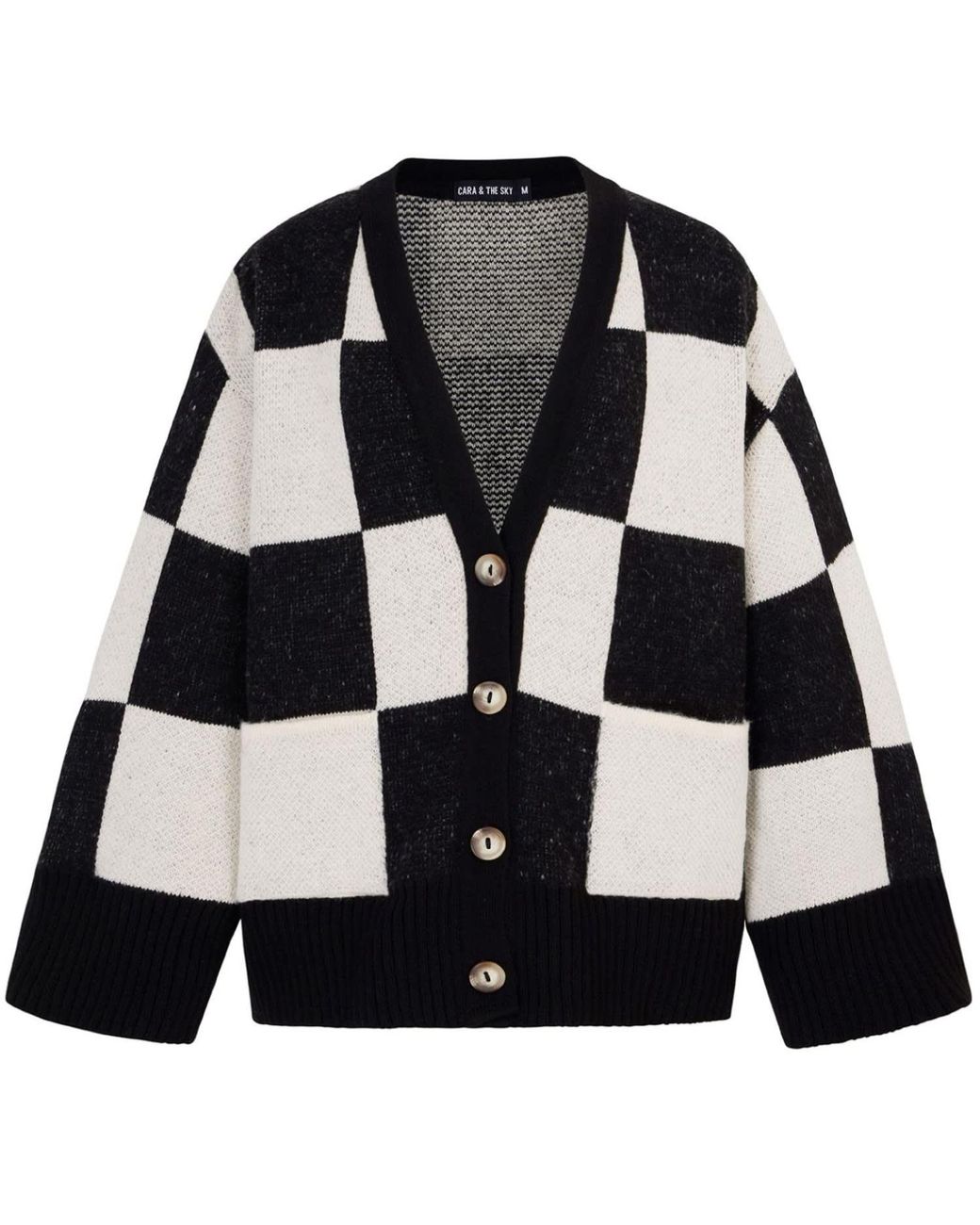 Cara & The Sky Black Candice Checked Oversized Chunky Cardigan