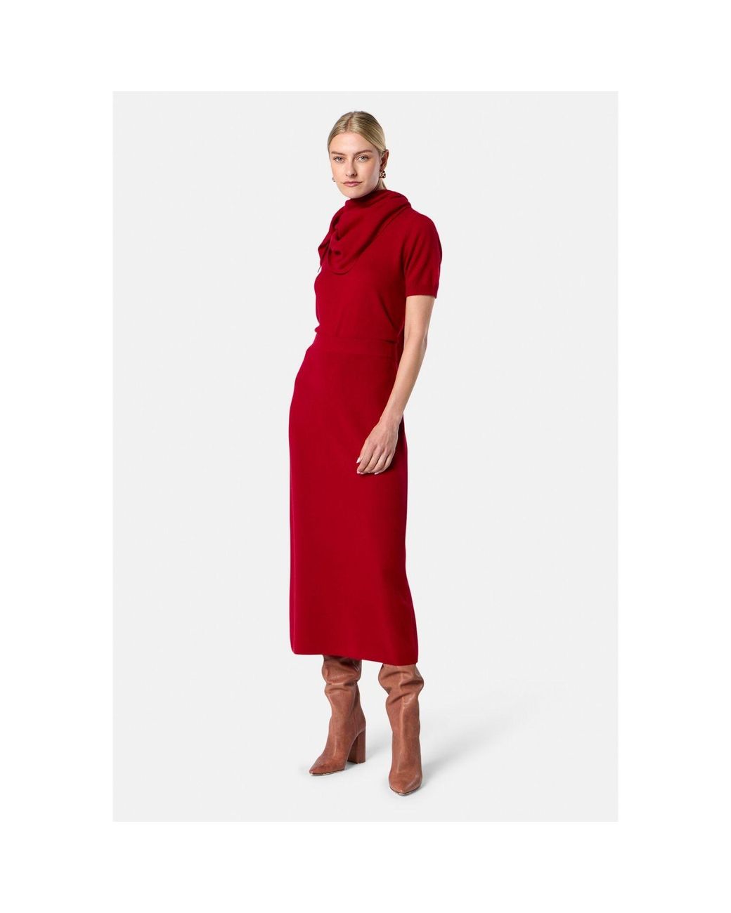 Helen Mcalinden Red Rhea Ribbed Ruby Cashmere Skirt