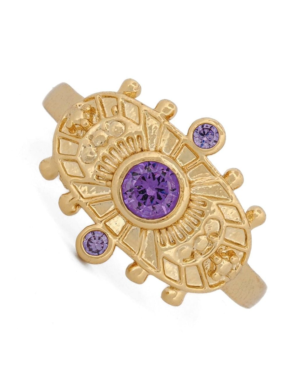 Ebru Jewelry Metallic Goddess Cleopatra Amethyst & Adjustable Ring