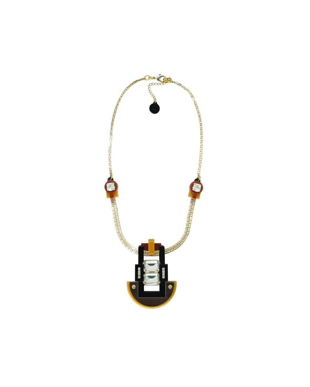 Gissa Bicalho White Handmade Acrylic Necklace Choker With Mirrored Rectangular Stone Mustard