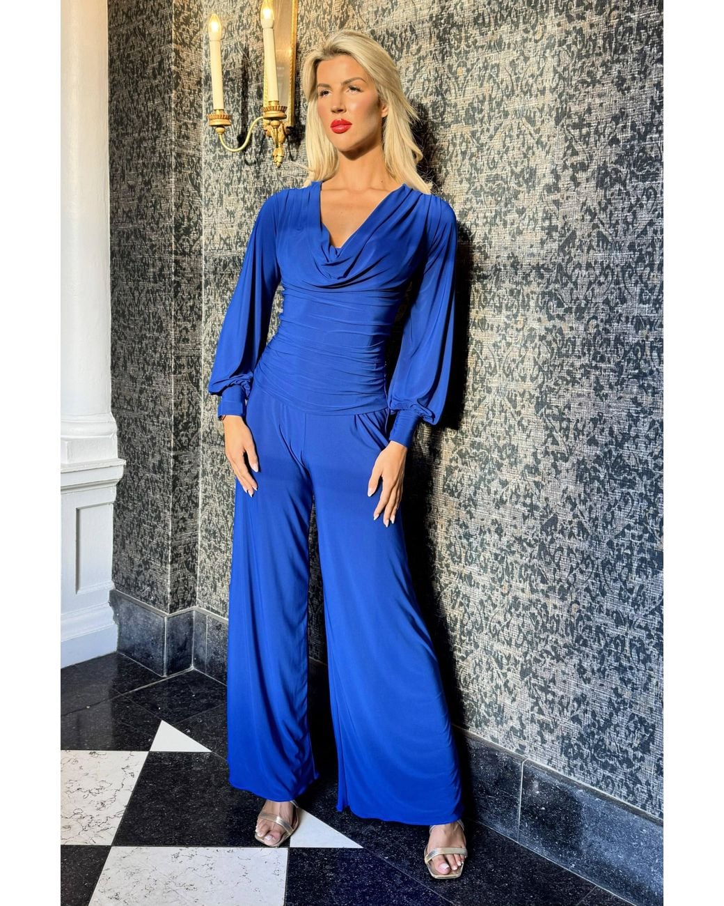 Atom Label Blue Indium Jumpsuit With Bell Sleeve