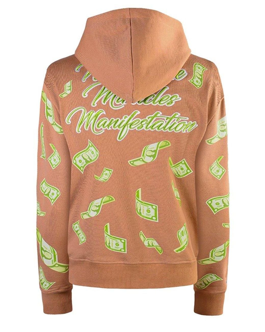 Miracles Manifester Gray Manifestation Embroidered Hoodie With Rhinestone Design