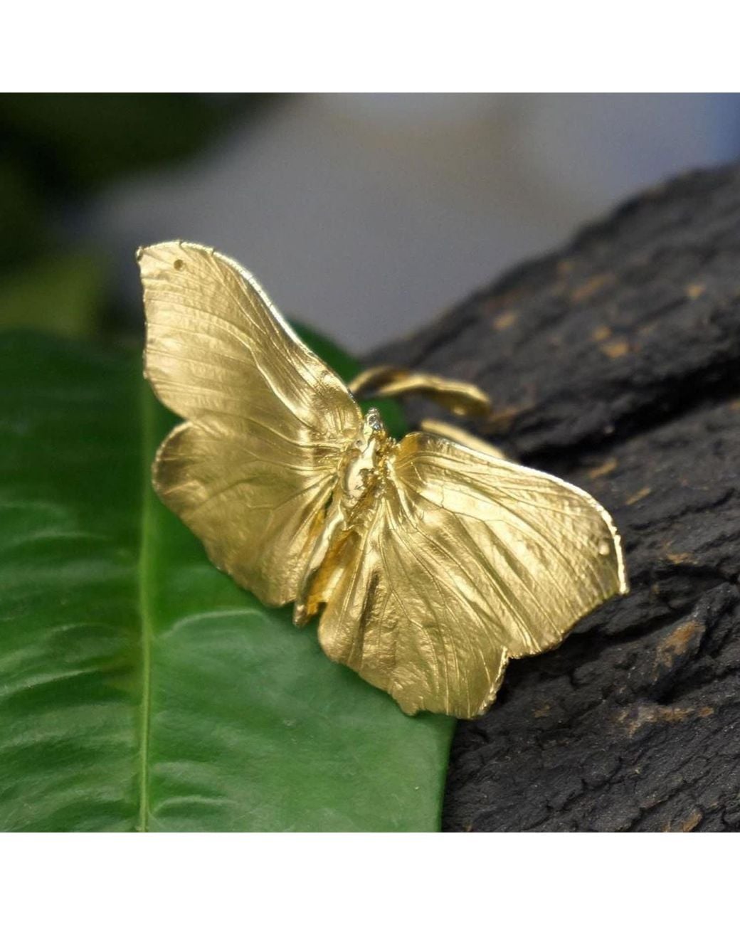 Mother Nature Jewelry Yellow Butterfly Ring, Handmade Statement Ring, Adjustable Band