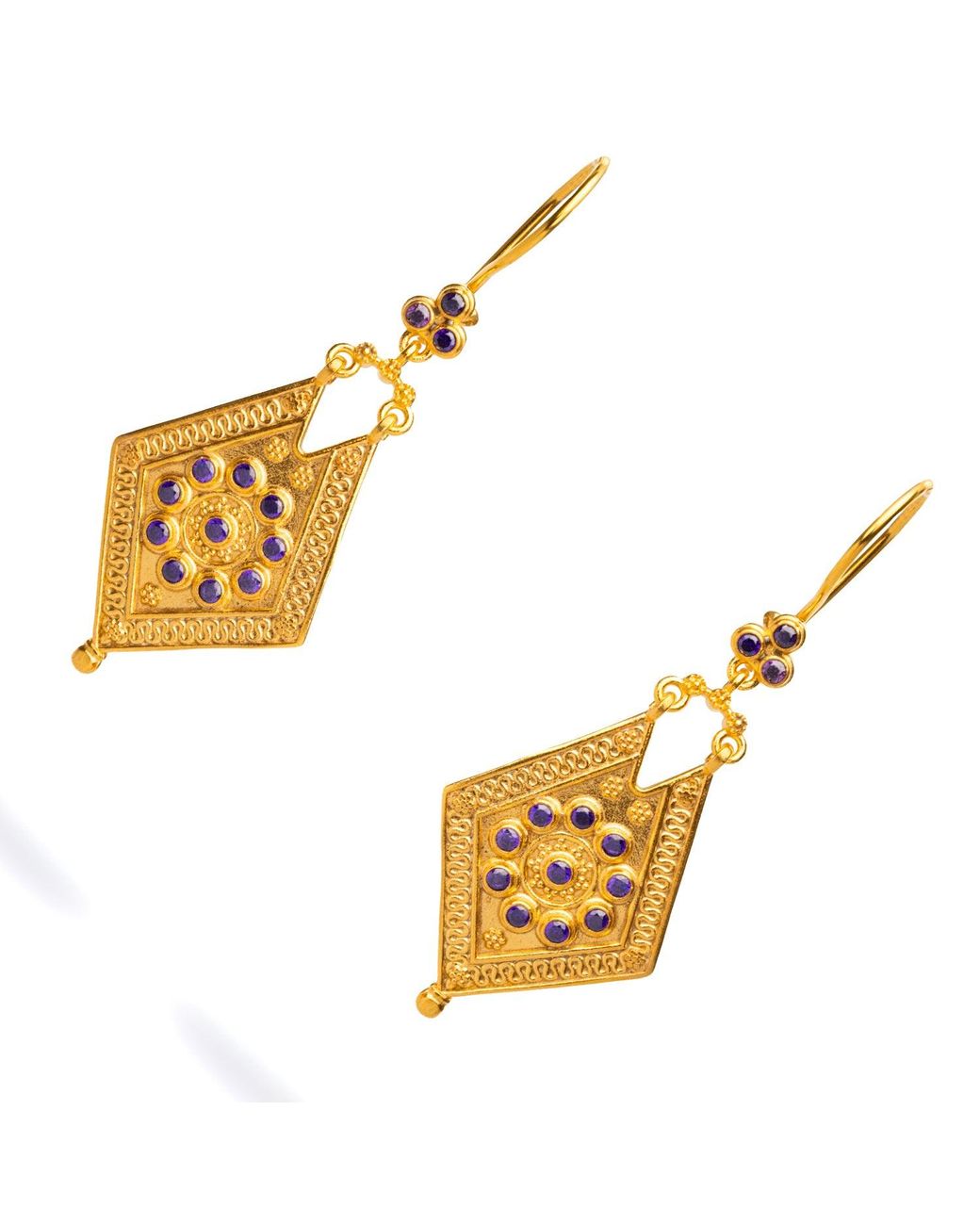 Ebru Jewelry Metallic Vintage Style & Amethyst Design Dangle Earrings