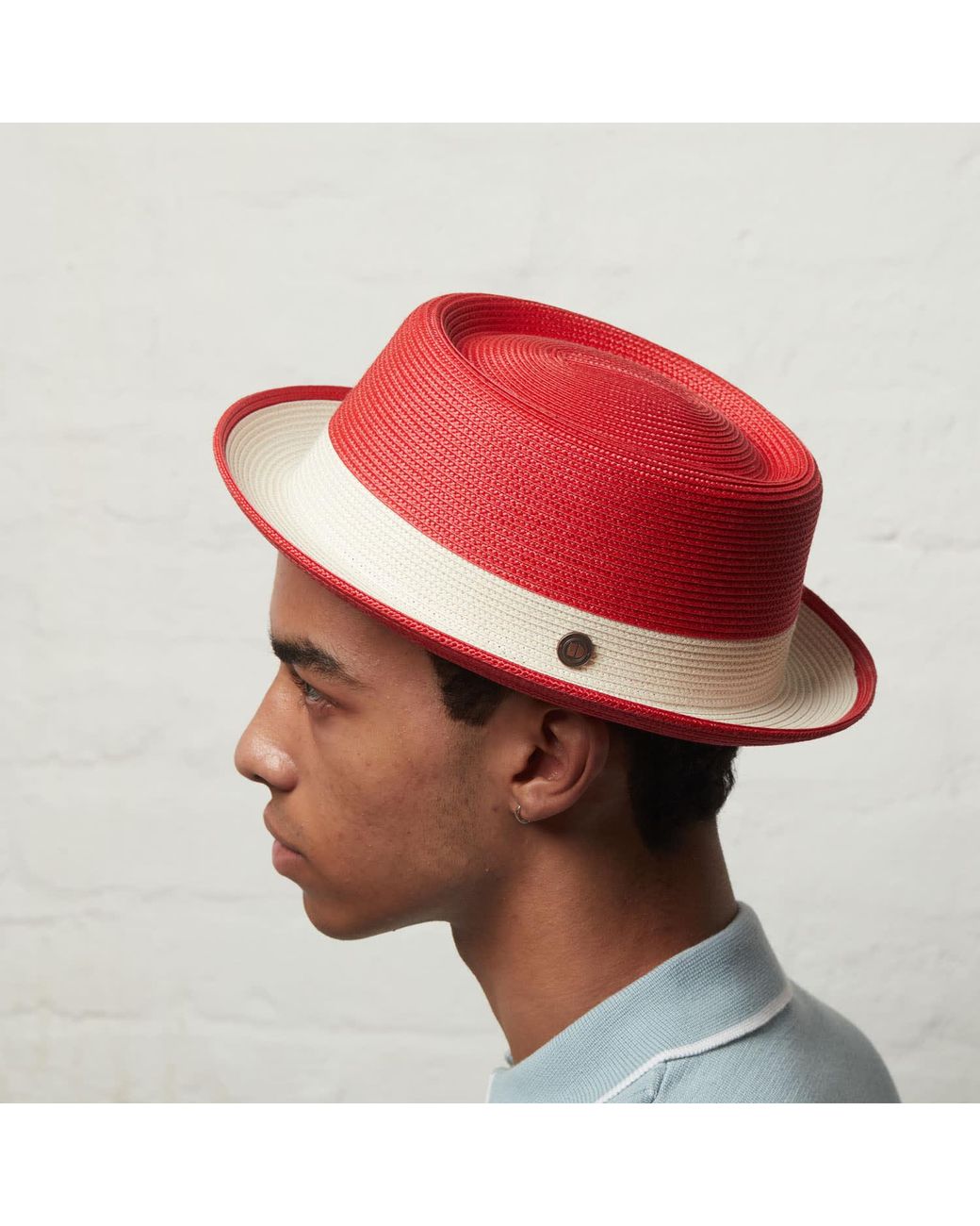 Dasmarca Hats Red Dasmarce Bobby Retro Short Brim Summer Porkpie – Ruby for men