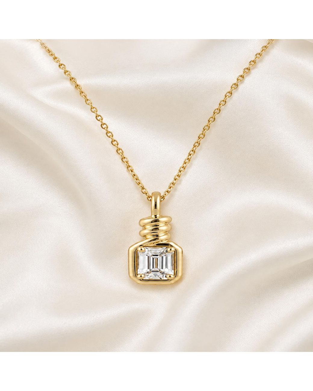 Artisan Metallic 14K Emerald-Cut Diamond Twisted Bail Pendant Necklace