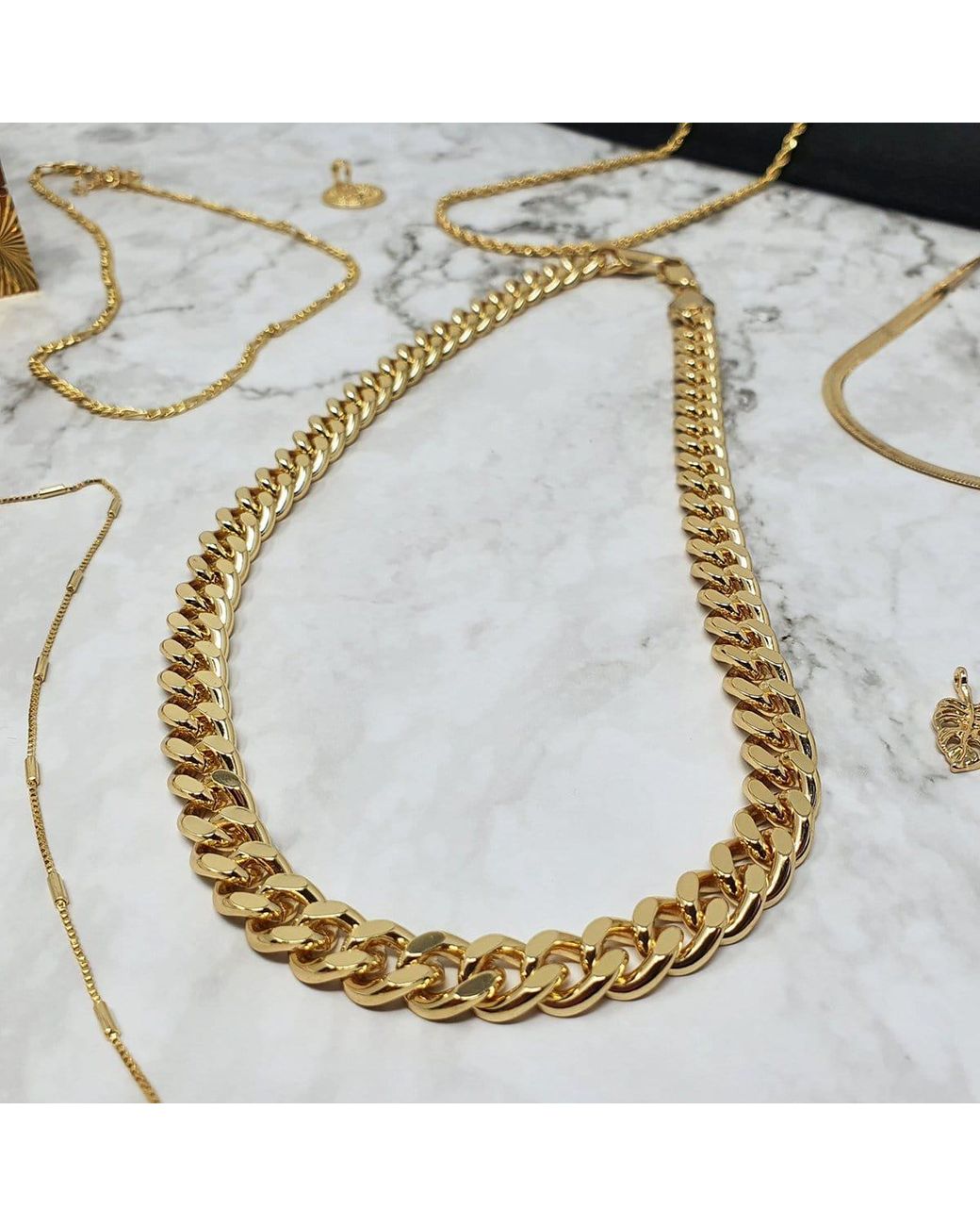 Sophelia Metallic Plated Miami Chunky Cuban Chain Necklace