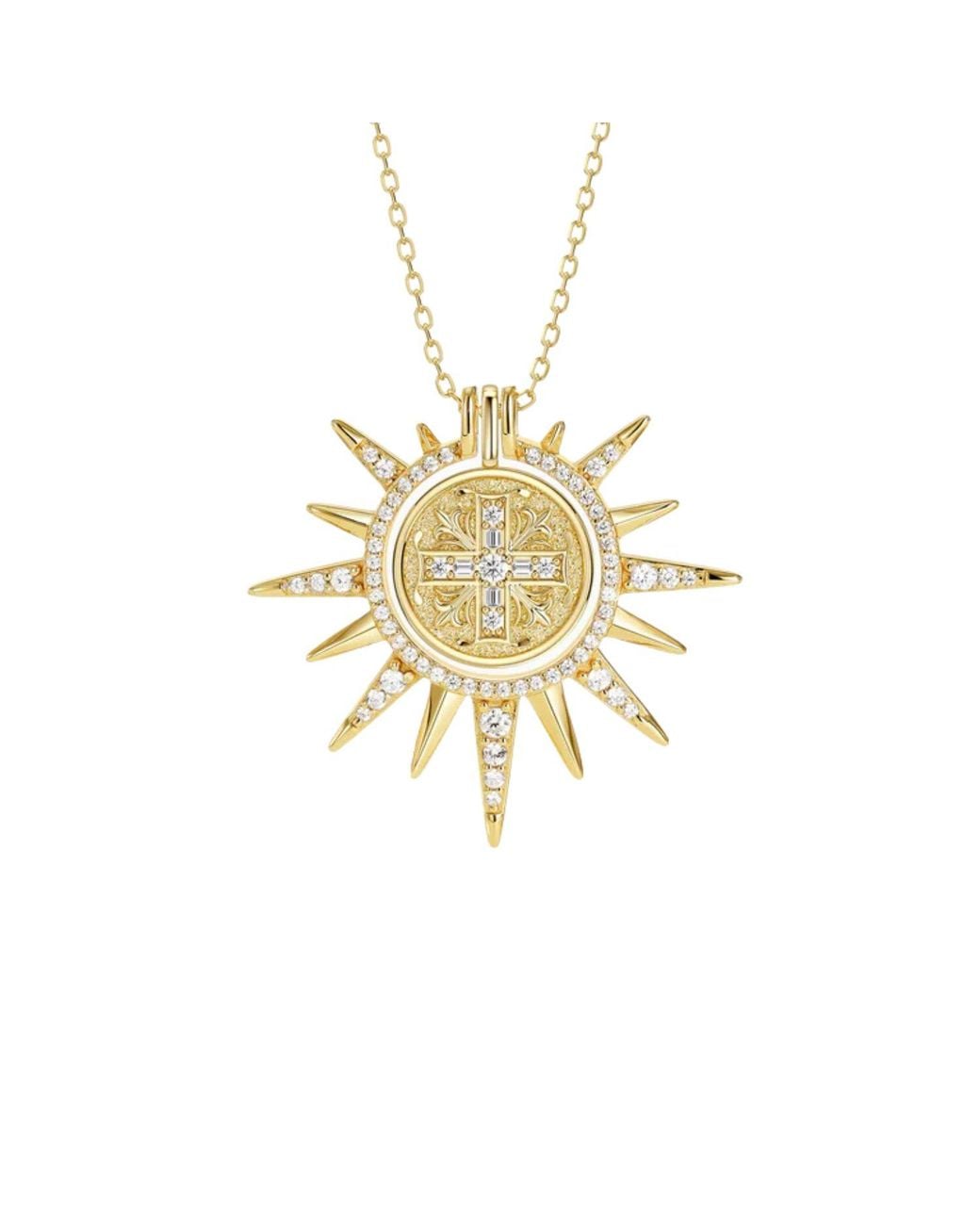 Vanimy Metallic Byzantine Cross Medallion Sunburst Necklace