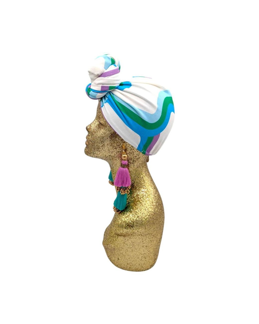 Julia Clancey Blue Azure Link Grande Organic Didi Dorado Reversible Turban