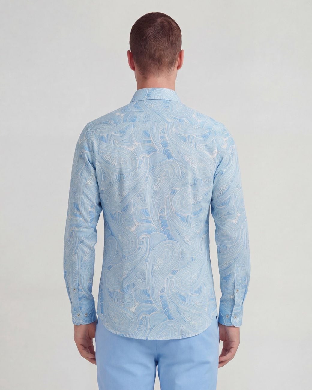 Lords of Harlech Blue Laurent Marakesh Paisley Linen Printed Shirt for men