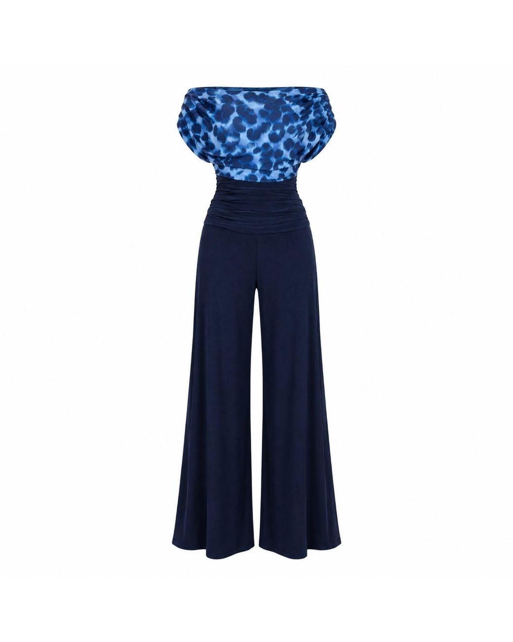 Atom Label Blue Carbon Bardot Wide Leg Jumpsuit