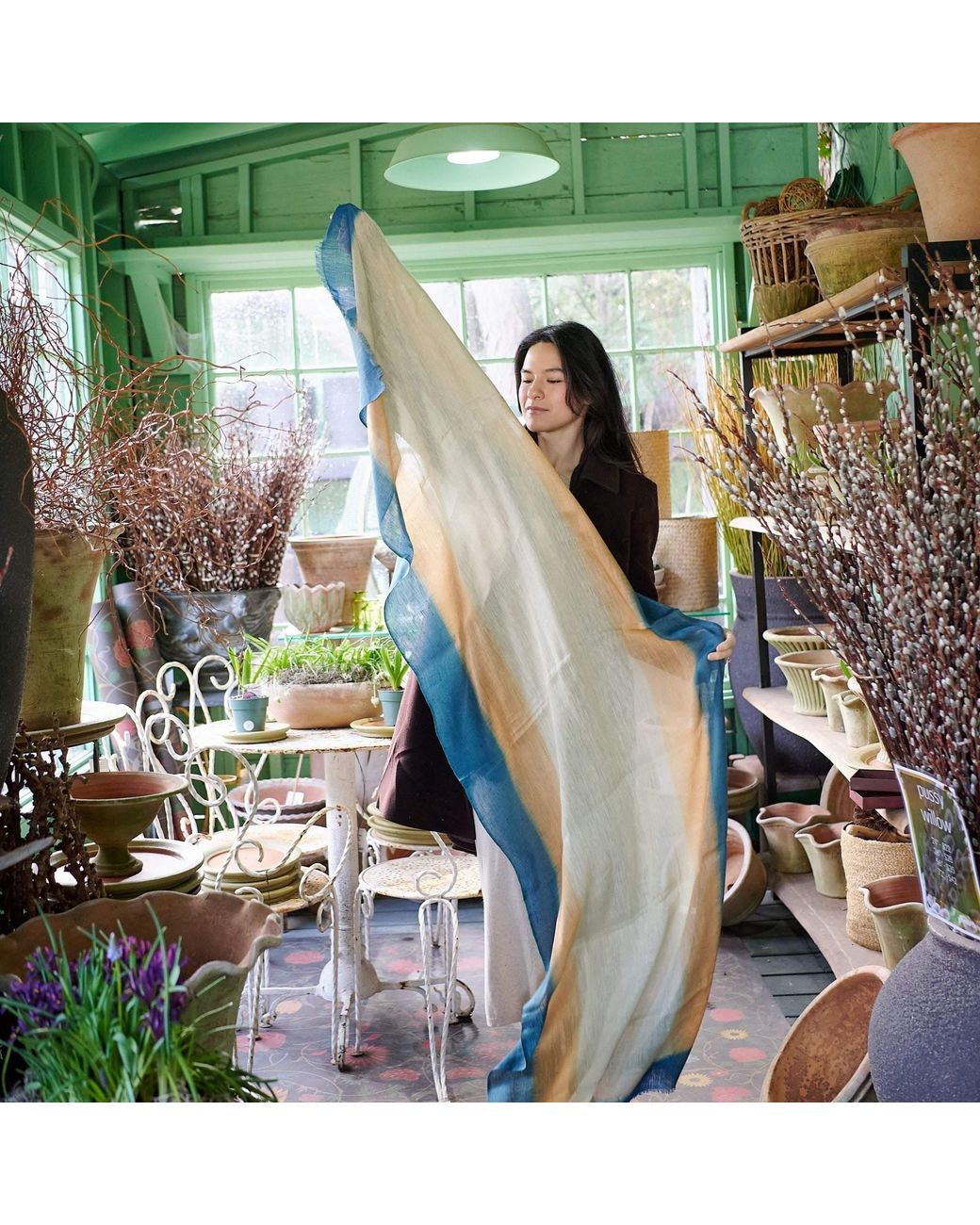 Variously Blue Oceana Soft Linen Silk Handloom Scarf