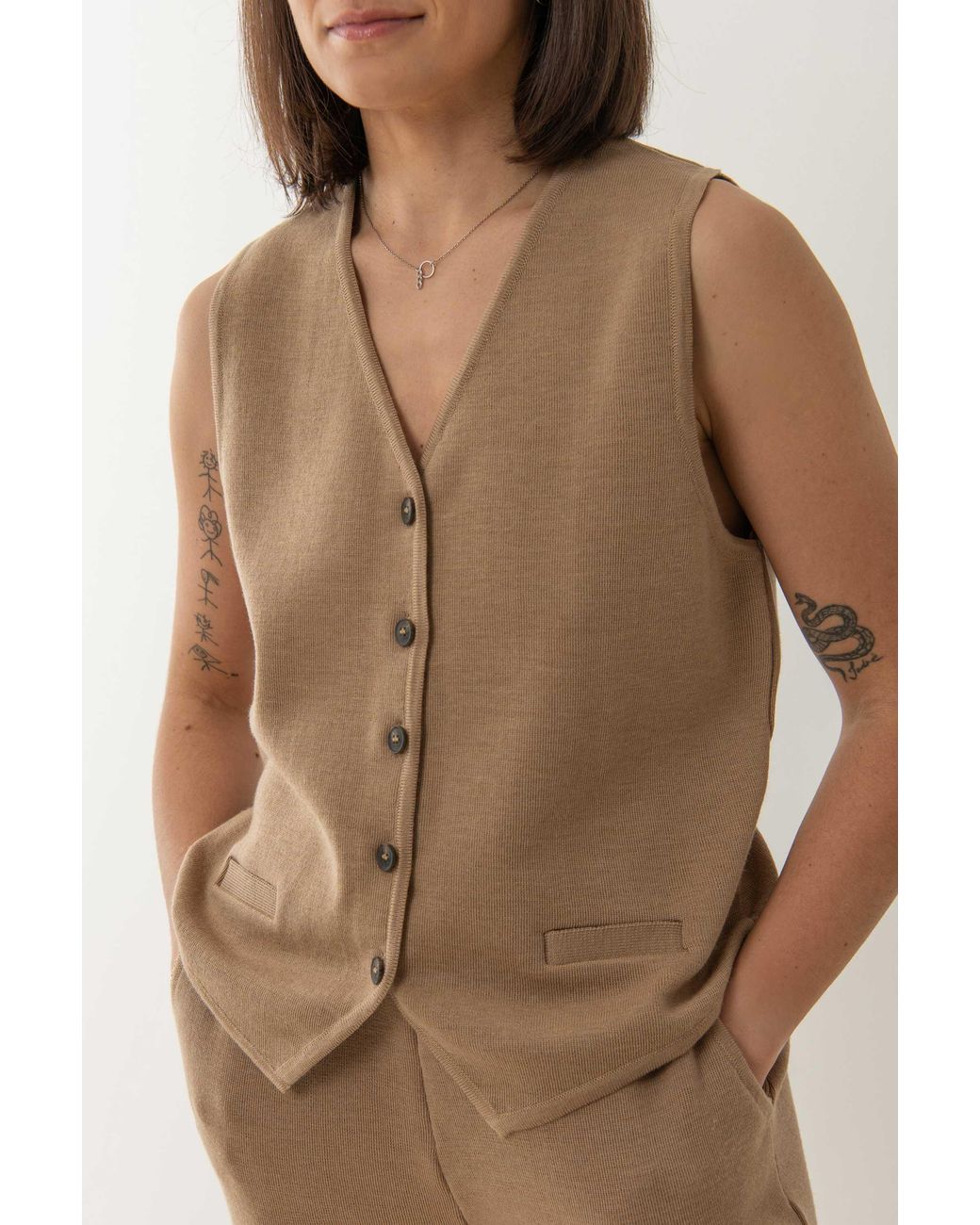 SALANIDA Natural Neutrals Galante Knitted 100% Merino Waistcoat