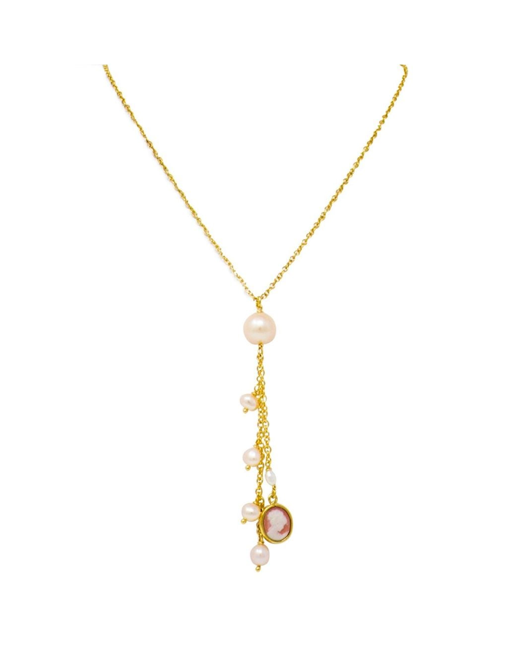 Vintouch Italy Metallic Plated Mini Cameo & Pearl Necklace