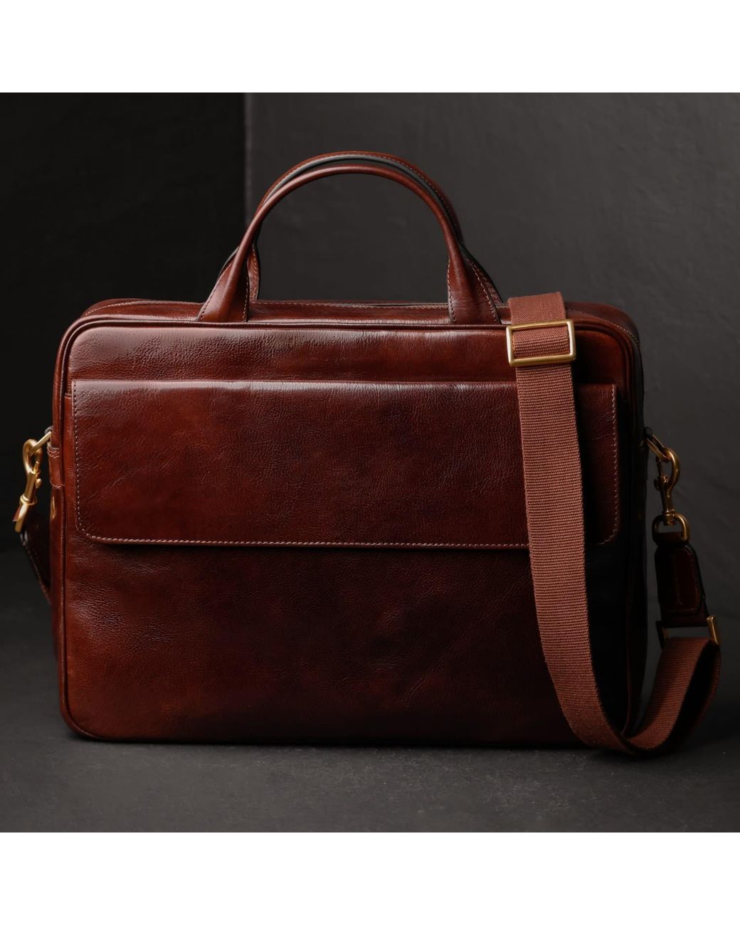 Time Resistance Brown Leather Briefcase Laptop Bag for men
