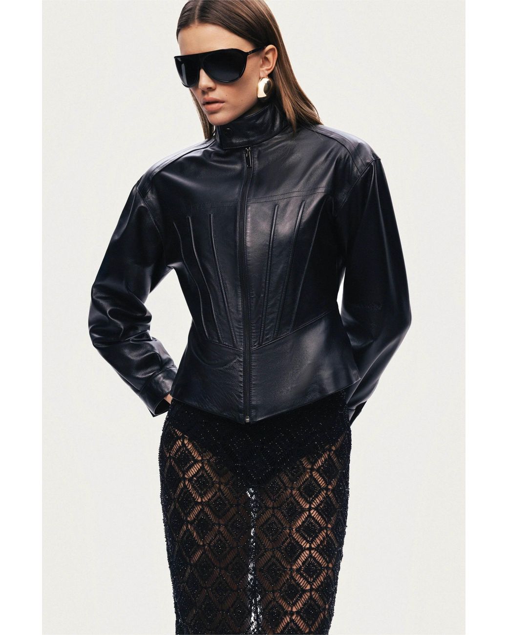 Nocturne Black Zip-Front Fitted Leather Jacket