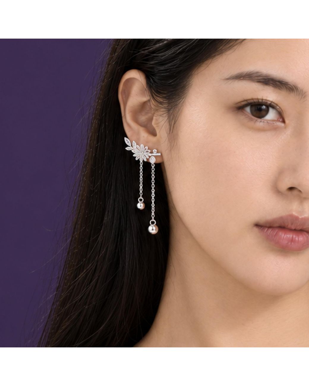 Yieon White Daisy Fine Filigree Tassel Earrings
