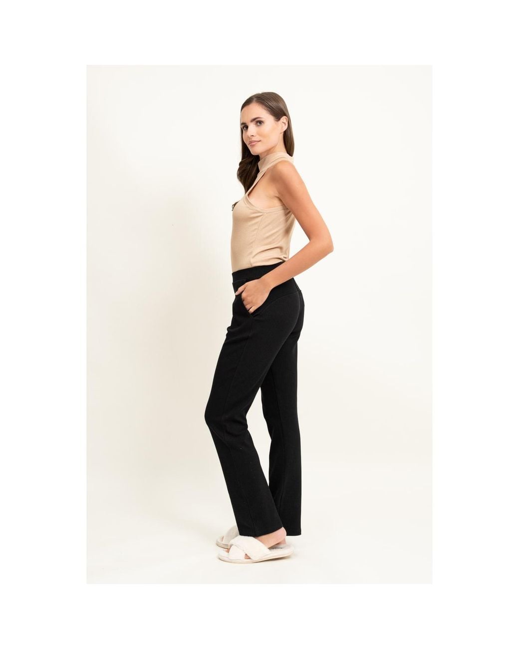 Oh!Zuza Brown Neutrals Ribbed Viscose Halterneck Top