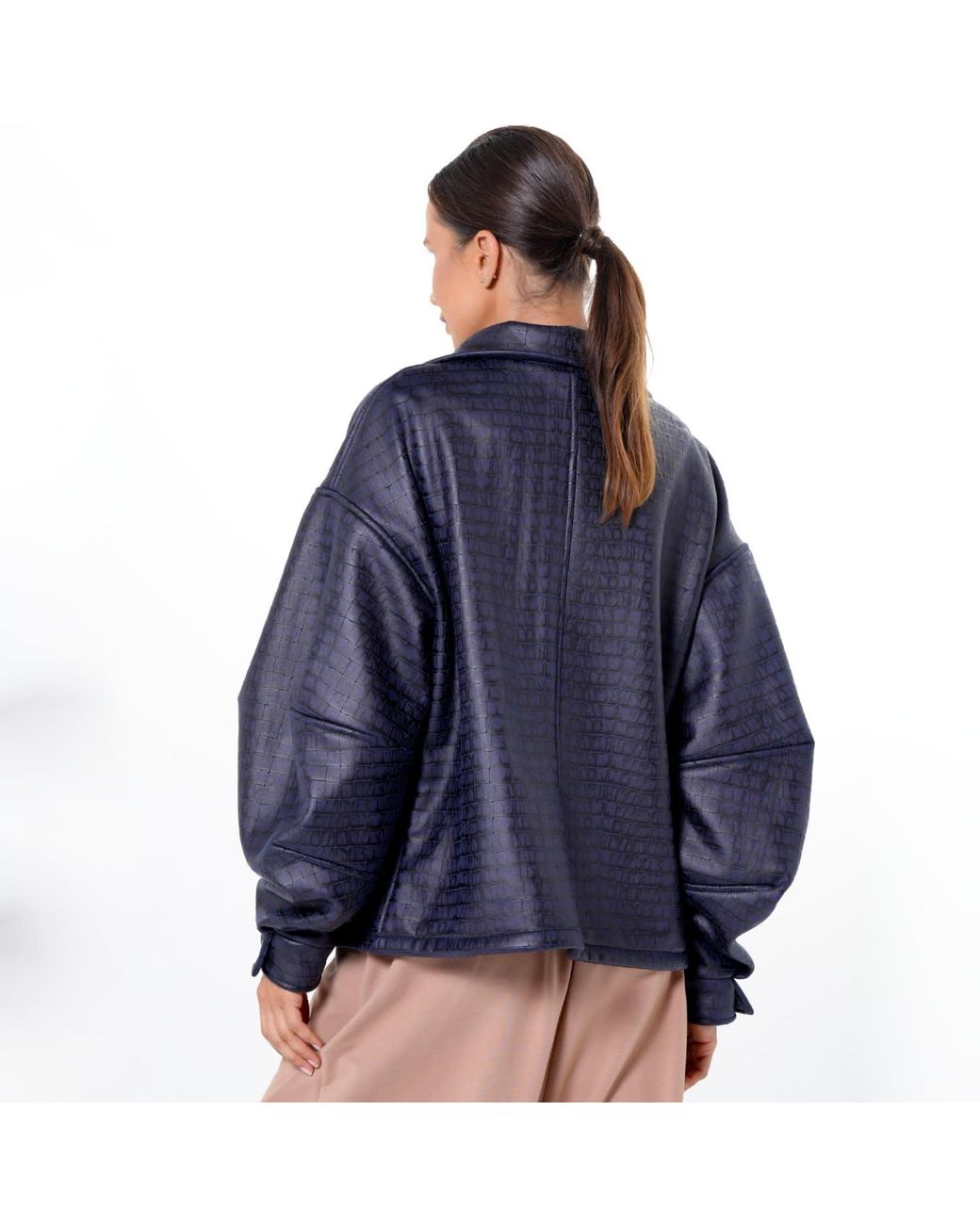 Metamorph Blue Oversized Croc-Effect Jacket