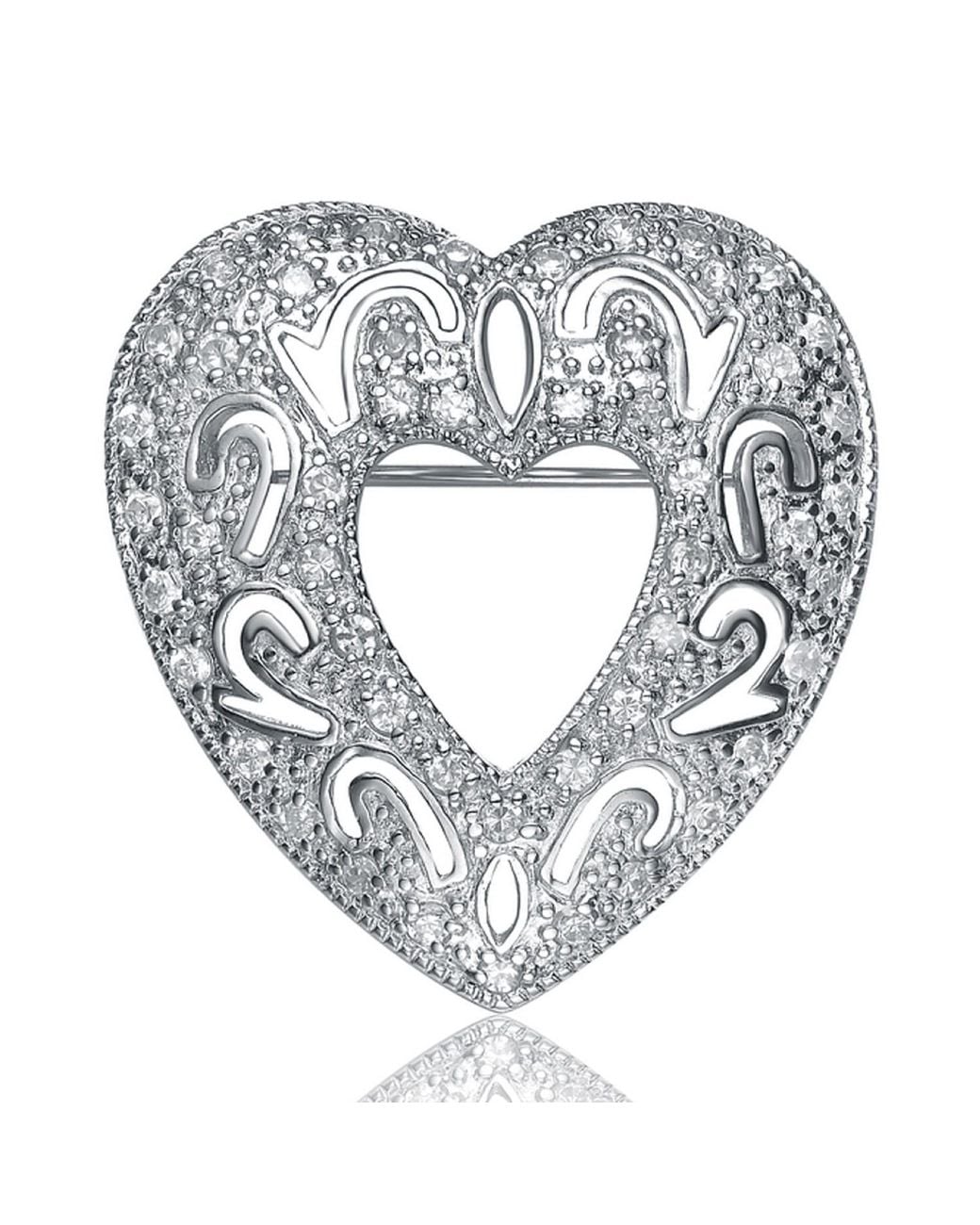 Genevive Jewelry Metallic Sterling Cubic Zirconia Concentric Heart Pin