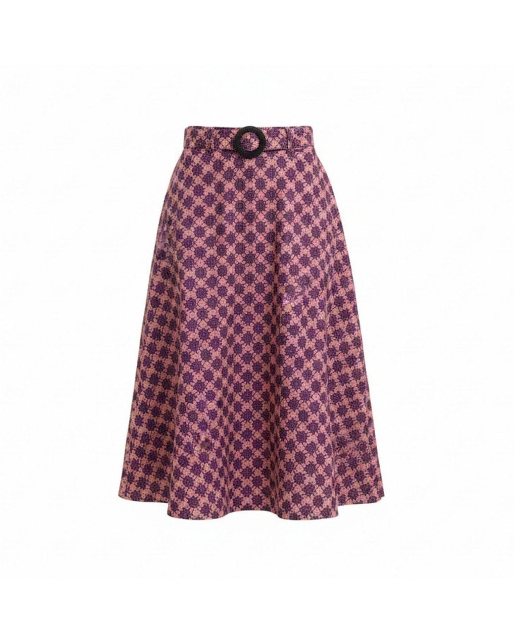 IN OUR NAME Purple Kipipiri Printed Coral Midi Skirt With Beaded Buckle
