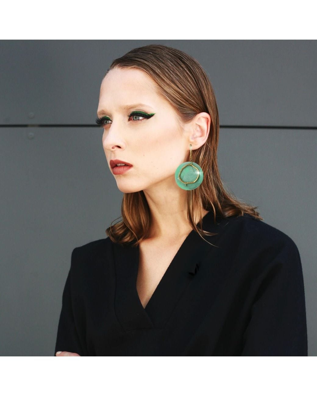 Laura Daili Green Emerald Shell Statement Earrings