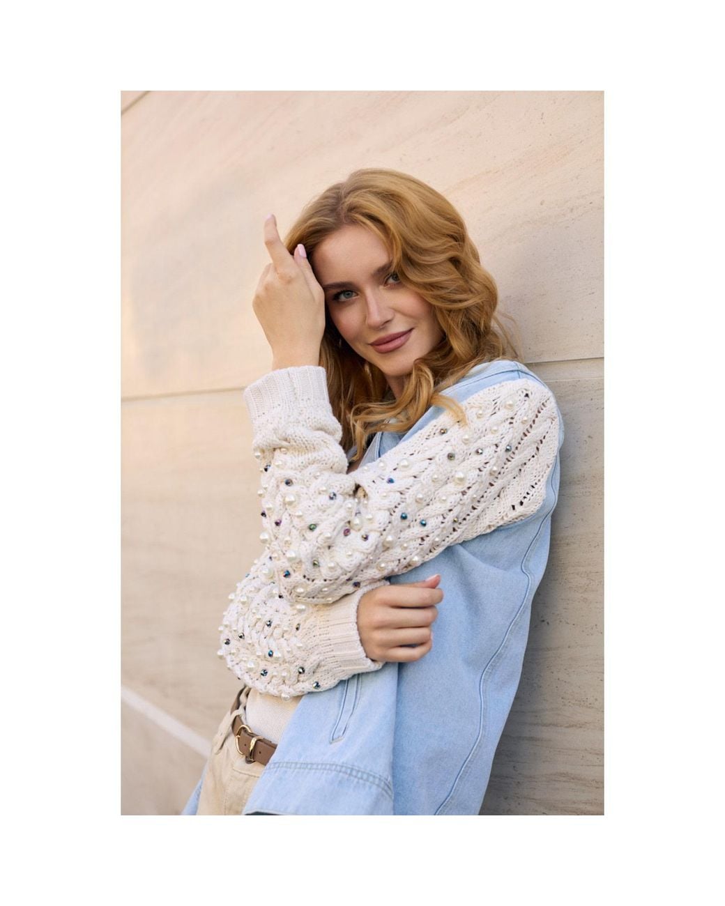 Saachi Blue Pearl Knit Denim Jacket