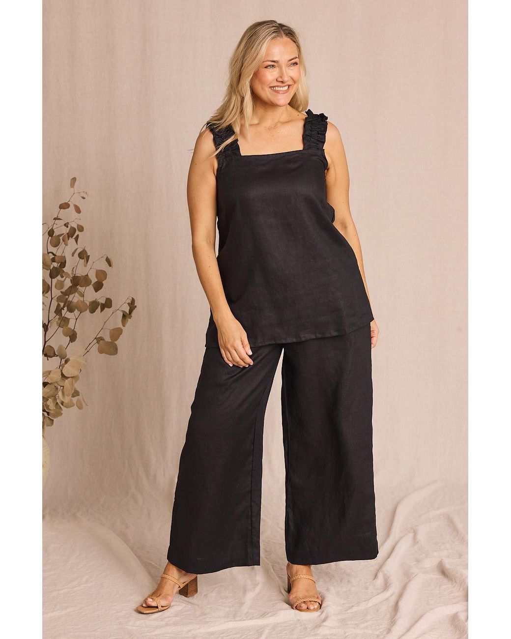 Adrift Clothing Black Claire Linen Summer Top