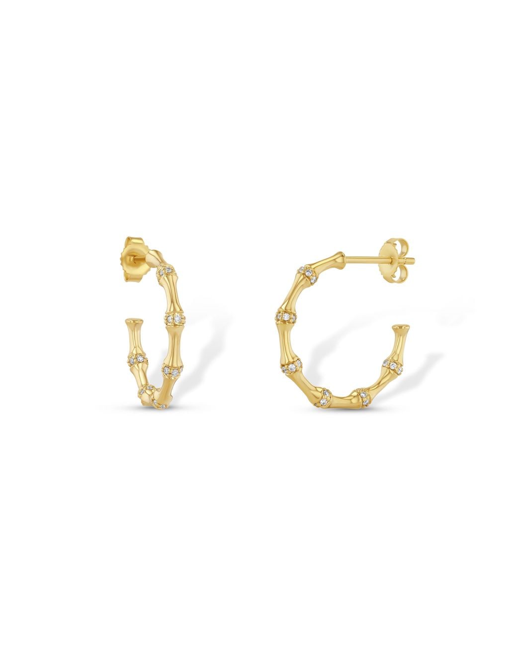 Jewelbird Metallic Bamboo Diamond Hoop Earrings