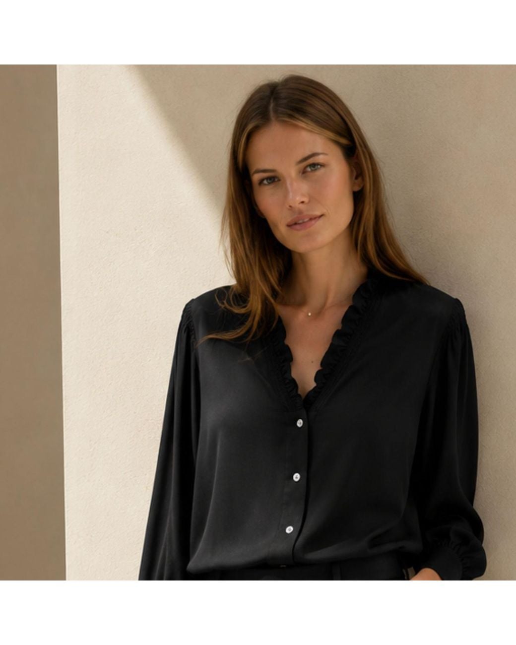 Bel Cashmere Black Lauren Silk Blouse