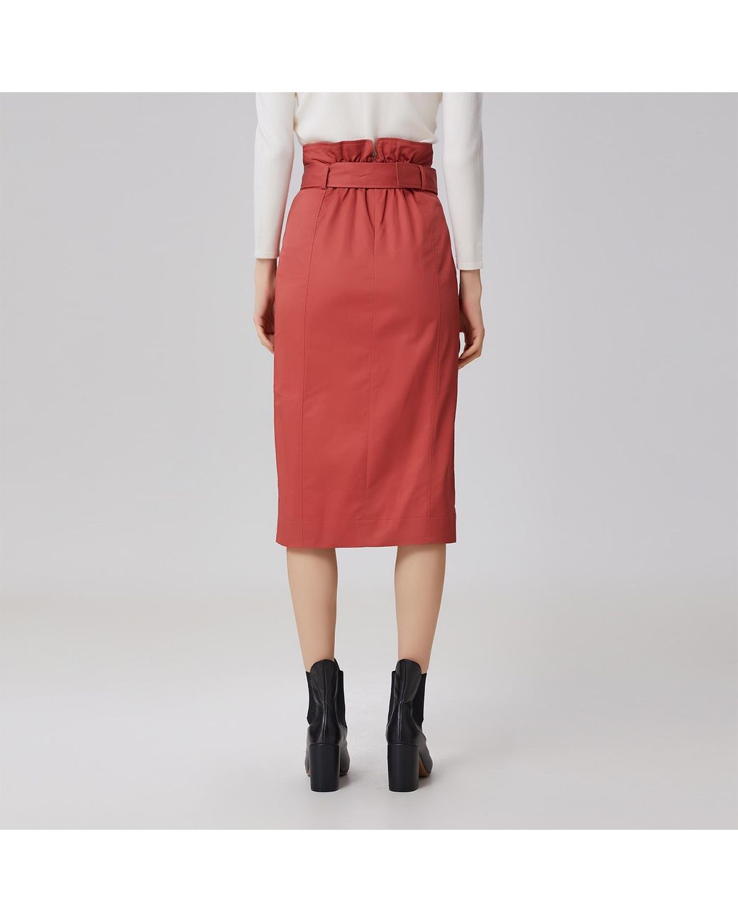 Smart and Joy Red Double-Breasted Straight Cotton Skirt With Belt