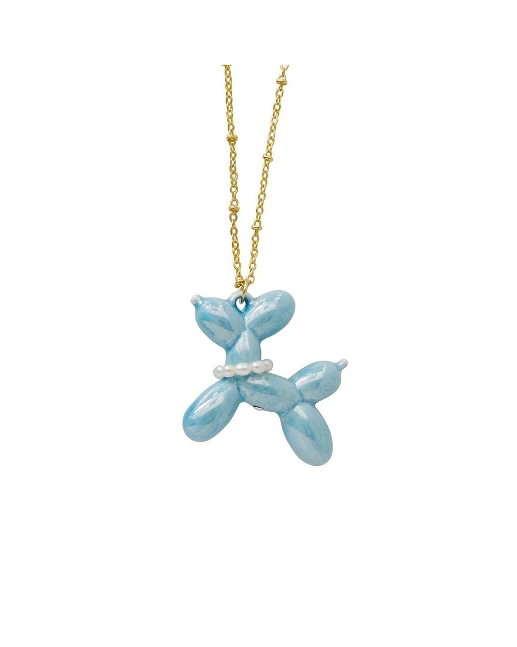 POPORCELAIN Blue Baby Porcelain Balloon Doggie Necklace, Tone
